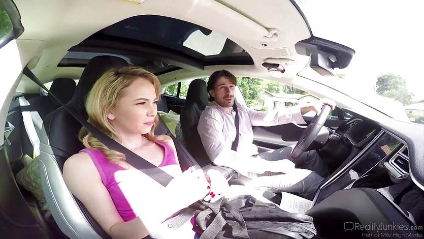 Naughty blonde teen Angel Smalls struggles with a big dick