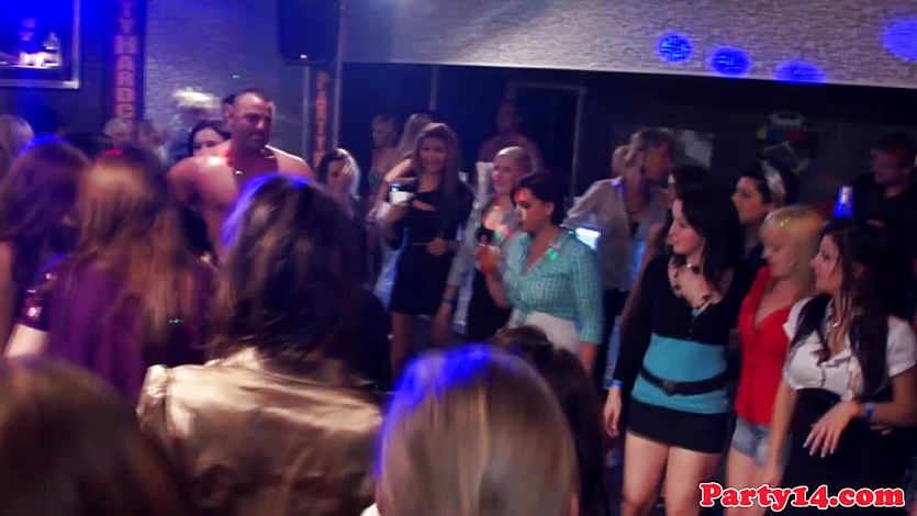 Euro amateur gets bottle in pussy on dancefloor