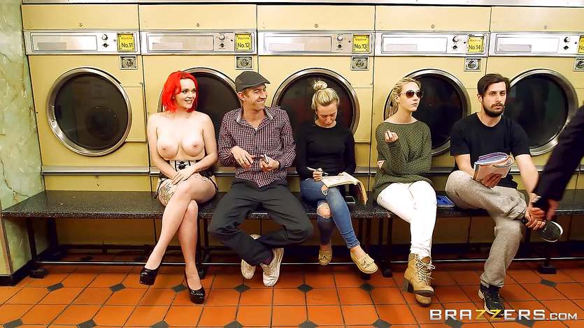 Flame haired Jasmine James gets rammed in the launderette