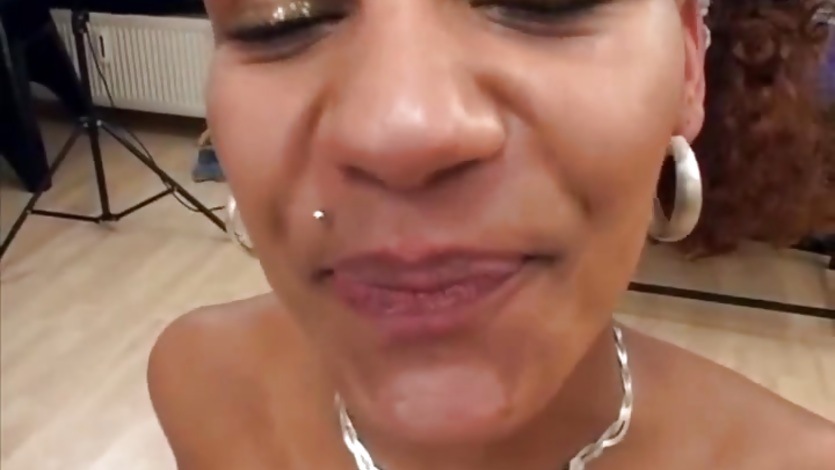 Ebony girl in interracial orgy scene