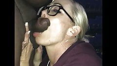 White wife gives Interracial blowjob to small black cock